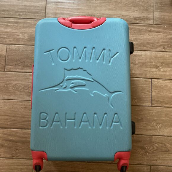 Tommy Bahama Teal & Pink Rolling Luggage Hardshell Wheeled 22"x9”x14 Crack Shell - Picture 4 of 12